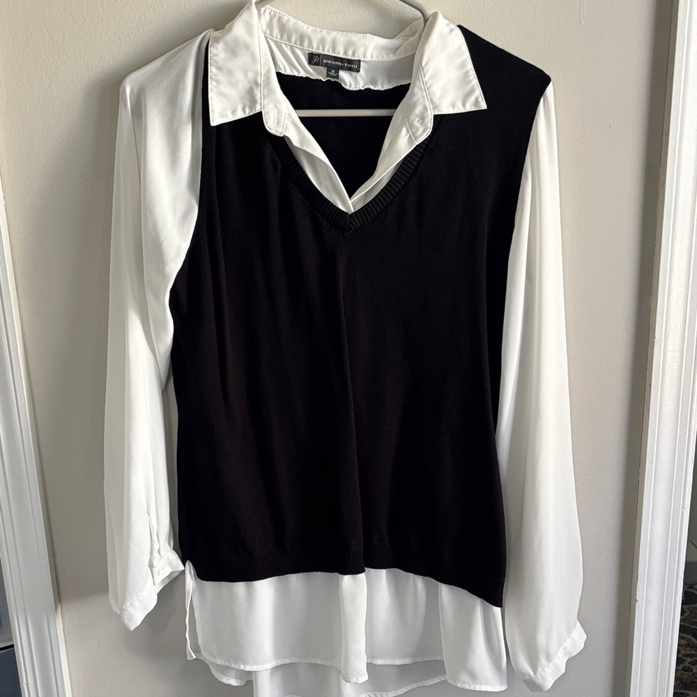Adrianna Papell Black and White Layered Blouse